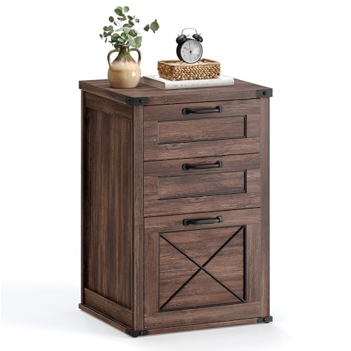 VASAGLE File Cabinet, Filing Cabinet with 3 Drawers, Printer Stand, Fit A4, Letter Size, Hanging File Folders, Modern Farmhouse Style, for Home Office, Maroon Brown UOFC054K02 - color: Maroon Brown, style: 3 Drawers