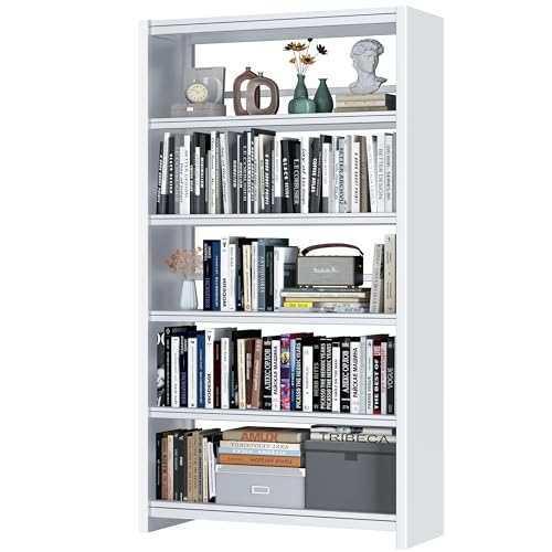 White 69" Tall 5-Tier Metal Bookshelf, Sturdy Bookcase with Simple Assembly | Heavy-Duty, Holds 160 Books, 11.8" Spacing, Screw-Free 10-Min Assembly, Anti-Tip, Fits Living Room, Library, Office, Bedroom - color: White, size: 69"H*34"W