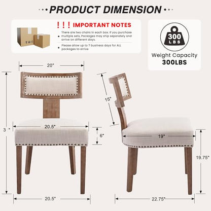 HNY Mid Century Modern Dining Chairs Set of 2, Farmhouse Linen Fabric Upholstered Accent Chairs Curved Nailhead Trim Backrest Kitchen Chairs, with Hardwood Frame, Beige - color: Beige Nailhead