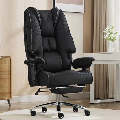EXCEBET Big and Tall Office Chair 400lbs Wide Seat, Leather High Back Executive Office Chair with Lumbar Support, Ergonomic Chairs Padded Armrests & Thick Cushion (Mesh Dark Black) - color: Mesh Dark Black