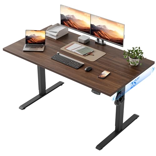 Klicelor 48 x 28 Electric Standing Desk, Sit Stand Up Home Office Desk, Height Adjustable Deep Cumputer Table with Memory Presets and Hooks, Two Pieces, Dark Walnut - color: Dark Walnut, size: 48 x 28 Inch