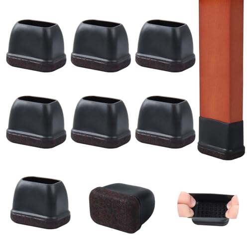 8PCS Silicone Rectangle Chair Leg Floor Protectors with Felt, Small, Black | Chair Leg Caps for Hardwood Floors, Outdoor Furniture Leg Protectors, Anti-Scratch, Fit Length 1.3"-1.7", Width 0.6"-0.9" - color: Black-8pcs, size: M(Fit:W 0.6"-0.9",L1.3"-1.7")