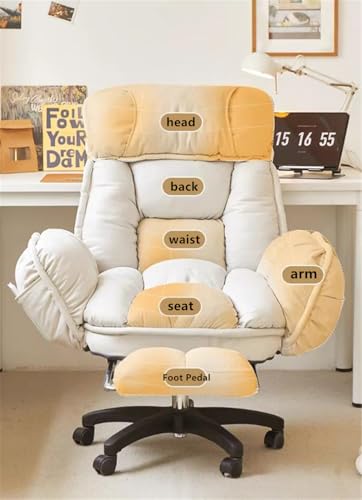 Black Wheels Executive Chair, Padded Arm with Footrest Adjustable Seat Height Computer Chair Sitting Office Chair Reclining Boss Chair Lazy Swivel Sofa Chair -Beige Fixed Arms - color: Beige, size: Fixed Arms