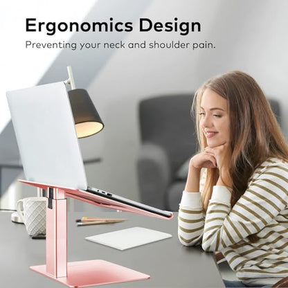 Ergonomic Aluminum Laptop Stand for Desk Adjustable Sit to Stand Riser DJ Laptop Stand Adjustable Height from 7-15 Inches Aluminum - color: Rose