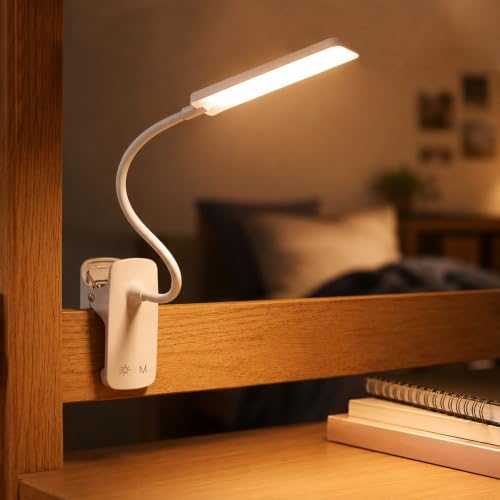Eye Caring Clip on LED Bed Light 5 Color 5 Brightness Rechargeable Wireless | Flexible Neck Desk Lamp for College Dorm Essentials Reading