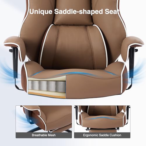 DJ·Wang Big and Tall Office Chair with Foot Rest, High Back Executive Office Chair PU Leather, Ergonomic Chairs with Lumbar Support, 135° Reclining Chairs with Thickened Spring Cushion Brown - color: Pu Brown
