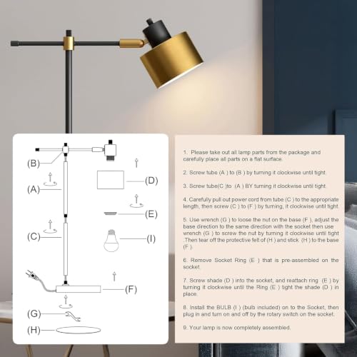 22.2" Modern Desk Lamp, Metal Table Lamp with LED Bulb, Adjustable Reading Lamps for Living Room, Mid Century Task Lamp for Home Office, Industrial Bedside Lamps with Solid Base,Black and Gold - color: Black and Gold