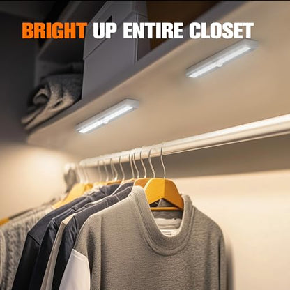 Molrebe Motion Sensor Closet Lights, 6 Pack, Battery Operated | 10 LEDs, 10-ft motion range, 15-20 sec auto-off, magnetic peel-and-stick mounting for closets, cabinets, hallways and stairs