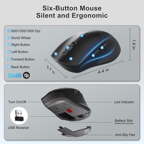 Wireless Keyboard and Mouse Combo, Full Size Ergonomic Wave Keys(Black) - color: Black