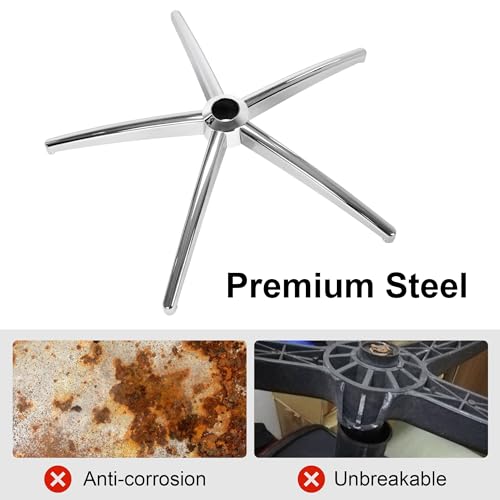 Office Gaming Chair Metal Base Replacement Part with 5 Wheels 5 Bell Glides - color: Silver