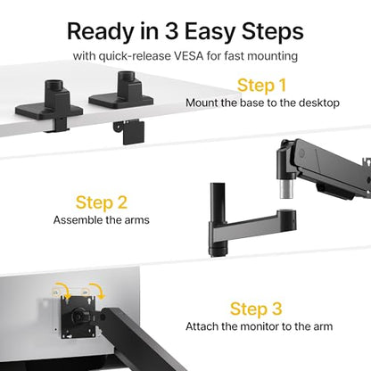 monTEK Tall Single Monitor Arm for 17 to 45 Inch Screen, Holds 35 Lbs - size: Single Mount