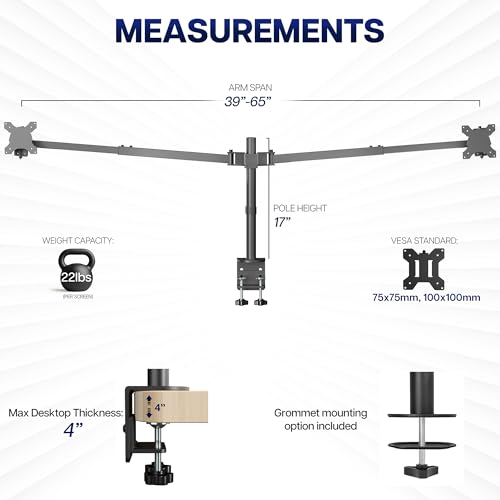 VIVO Premium Dual Ultra Wide LCD LED 40 to 45 inch Monitor Desk Mount, Heavy Duty, Adjustable Telescoping Arms, Flush Wall Setup, Fits 2 Screens, Black, STAND-TS45C - color: Black, size: 40" to 45"
