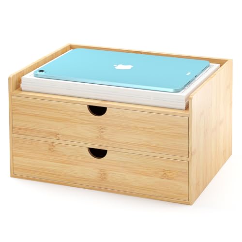 Wisuce Bamboo Desk Drawer Organizer, 2 Drawer Desktop Organizer with Drawers Tabletop Storage Organization Box for Office Home Toiletries Supplies Vanity, No Assembly Required - color: 2 Drawers with shelf, size: Small