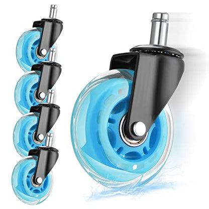 Hivexagon Office Chair Caster Wheels Replacement Set of 5, Heavy Duty Universal Quiet Rolling Casters 3 inch Fit Standard Office Chair for Hardwood Floors, Tiles and Carpet (Blue) - style: U-HG629B