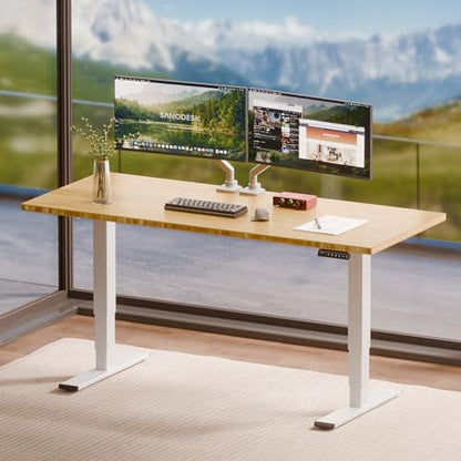 SANODESK Solid Bamboo Dual Motor Standing Desk, 220 lbs, 72×30 - color: Natural Bamboo+white Frame, size: 7230