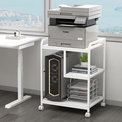 Fannova Large Printer & PC Tower Stand with Wheels for Home Office Storage - color: White