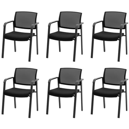 COSTWAY Stackable Office Guest Chairs Set of 6 with Armrests, No Wheels | Conference Room Chairs with Mesh Backrest and Upholstered Seat, Ergonomic Waiting Room Chairs for Office Home Reception Area - size: 6 Pack, style: No Wheels