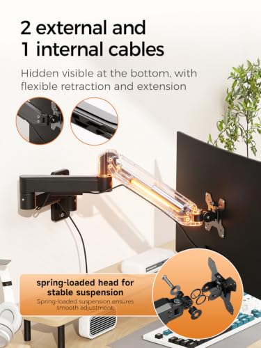 suptek Single Long Arm Monitor Wall Mount for 17 to 35 Inch Screens, Gas Spring Monitor Arm Wall Mount Holds Up to 11KG/24lbs, Full Motion Adjustable,VESA Mount 75x75/100x100mm(WMX3)