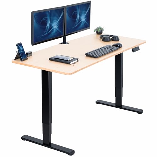 VIVO Real Bamboo 60 x 24 in Standing Desk, DESK-KIT-2B6O | Electric, Dual Motor, Holds 220 lbs, Sit Stand, Height Adjustable, Solid One-Piece Table Top, Memory, 2B Series, Black Frame - color: Bamboo Top / Black Frame, size: 60 x 24