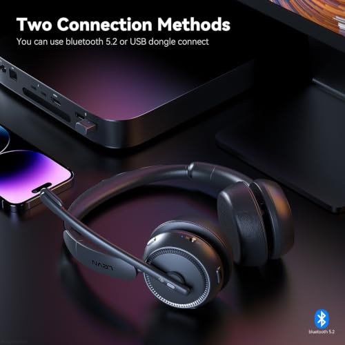 LEVN Wireless Headset with Mic for Work, Bluetooth Headset with Microphone (Noise Cancelling), 65 Hrs Working Time 2.4G Wireless Headphones with Mic for Work/Call Center/PC/Computer/Laptop/Teams/Zoom