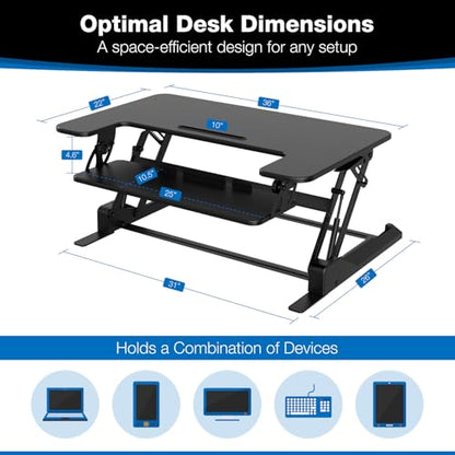 Mount-It! Standing Desk Converter - Height Adjustable Stand Up Desk with Gas Spring Riser - Wide 36 Inch Sit Stand Workstation Fits Dual Monitors – Black (MI-7926)