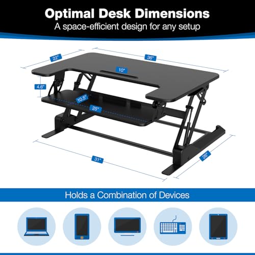 Mount-It! Standing Desk Converter - Height Adjustable Stand Up Desk with Gas Spring Riser - Wide 36 Inch Sit Stand Workstation Fits Dual Monitors – Black (MI-7926)
