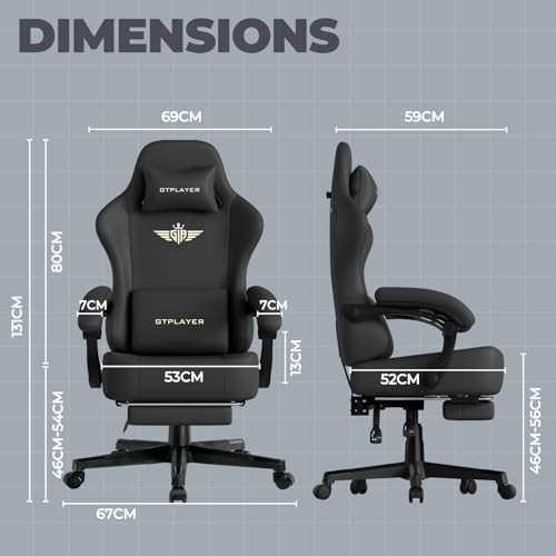 GTPLAYER Big and Tall Gaming Chair 400lbs Heavy Duty Office Chair with Footrest, High Back Pocket Spring Ergonomic Computer Chair for Adults, Wide Seated Cushion with Linkage Armrests, Leather Black - color: Dark Black