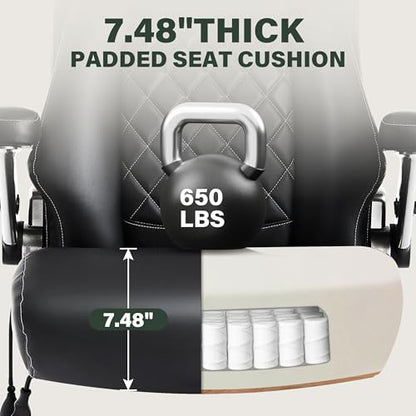 Large Big and Tall Office Chair 650lbs with Thick Spring Cushion, 5D Flip Arm Ergonomic Executive Office Chair Adjustable Lumbar Airbag&Extra Wide, Comfy Padded Heavy Duty Game Chair Dual Rubber Wheel - color: Black