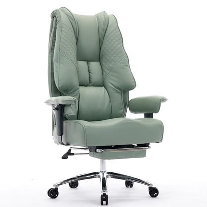 EXCEBET Big and Tall Office Chair 400lbs Wide Seat, Leather High Back Executive Office Chair with Foot Rest, Ergonomic Chairs Lumbar Support for Lower Back Pain Relief (Light Green) - color: Bright Green