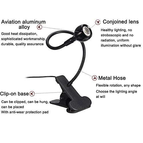 Led Clip on Light,Eye Caring Bed Reading Light,Reading Light with Gooseneck,360° Flexible Book Clamp Light,Night Light Clip on for Desk, Bed Headboard and Computers Black