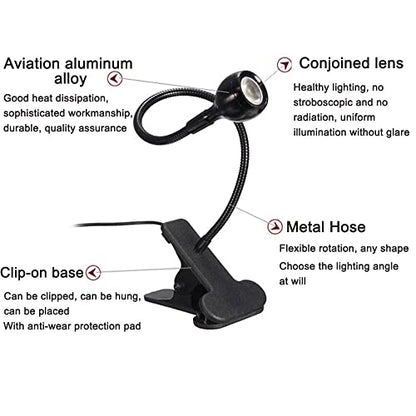 Led Clip on Light,Eye Caring Bed Reading Light,Reading Light with Gooseneck,360° Flexible Book Clamp Light,Night Light Clip on for Desk, Bed Headboard and Computers Black