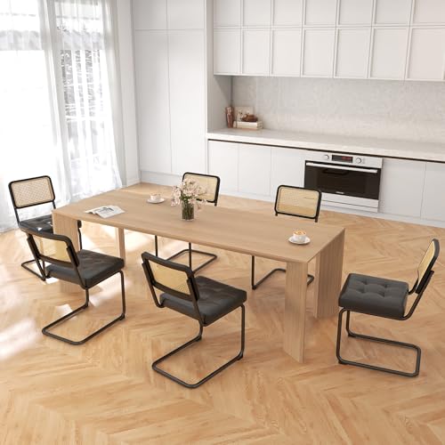 KCC Modern Dining Chairs Set of 4, Faux Leather Rattan Chair,Black | Mid Century Kitchen Side Chairs with Metal Legs and Upholstered Seat for Dining Room,Living Room,Bedroom - color: Black, size: Set of 4