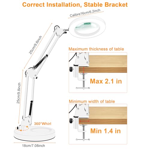 10X Magnifying Glass with Light and Stand, Magnifier with Light Hands Free, 3 Color Modes 10 Level Dimmable, Magnifying Real Glass LED Desk Lamp for Close Work, Repair, Reading, Craft, White - color: White