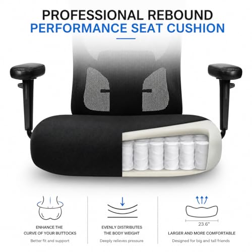 Big and Tall Office Chair 600lbs, Heavy Duty Ergonomic Mesh Chair, Computer Executive Desk Chair with Wide Thick Seat, Adjustable Armrests, Lumbar Support - size: 605LBS