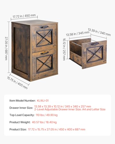 VEVOR 2 Drawer File Cabinet, Vertical Filing Storage Cabinets for Home Office, Heavy-Duty Cabinet with 2-Level Adjustable Hanging Rod, for A4/Letter/Legal Size File, Easy to Assemble (Honey Brown) - style: 2 Drawers