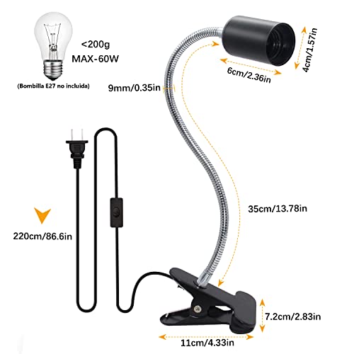 Clip Desk Lamp Socket 2 Pack Flexible Gooseneck Lamp Stand Clip-On with Switch Plugs Clip on Light with Flexible Neck Portable Clip on Light Metal Clip Holder Desk Study Clamp Lamp - color: Black, size: 2PCS