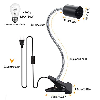 Clip Desk Lamp Socket 2 Pack Flexible Gooseneck Lamp Stand Clip-On with Switch Plugs Clip on Light with Flexible Neck Portable Clip on Light Metal Clip Holder Desk Study Clamp Lamp - color: Black, size: 2PCS
