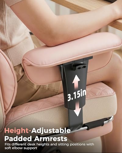 COMHOMA Big and Tall Office Chair Heavy Duty Gaming Chair with Deluxe Embossing Leather High Back Wider Ergonomic Computer Chair with Foot Rest 145°Reclining Pocket Spring Lumbar Support - color: Rose Pink