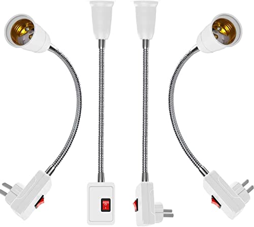 Plug in Light Socket Adapter,4Pack Extension Light Socket Converter Plug Lamp Socket Desk Extender Lamp Bulb Holder E26/E27 All Direction Bulb Adapter with Switch 5.9''Gooseneck For Bedside Plant Grow - color: E27 Socket Adapter
