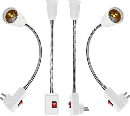 Plug in Light Socket Adapter,4Pack Extension Light Socket Converter Plug Lamp Socket Desk Extender Lamp Bulb Holder E26/E27 All Direction Bulb Adapter with Switch 5.9''Gooseneck For Bedside Plant Grow - color: E27 Socket Adapter
