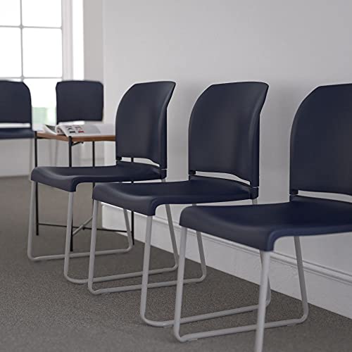 Flash Furniture Hercules Stack Chair, Gray | Sled Base, Powder Coated, Contoured, 880 LBS. Weight Capacity - color: Navy, size: Set of 1