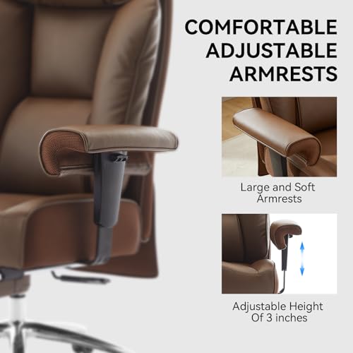 Efomao Big and Tall Office Chair 400lbs - Heavy Duty Executive Desk Chair with Foot Rest & 23" Wide Seat - High Back Ergonomic Leather Computer Chair for Heavy People, Home Office, Brown - color: 3060-brown