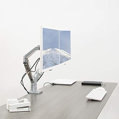 VIVO Space Saving Dual 17 to 32 inch Pneumatic Spring Arms, Aluminum Clamp-on Desk Mount Stand, Fits 2 Monitor Screens with Max VESA 100x100, Silver, STAND-V200A