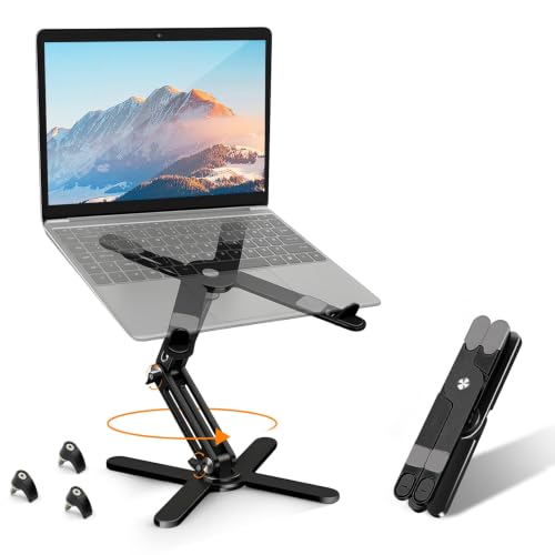N86 360 Rotating Laptop Stand for Desk with Locking Knobs, Black | Aluminum Ergonomic Riser Adjustable Height & Angle for Collaborative Work. Foldable Portable Fits MacBook & Laptops up to 16" - color: Black