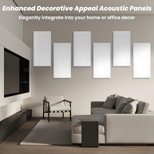 6 PCS Acoustic Panels, Large Soundproof Wall Panels, 2" Thick Fiberglass Sound Absorbing Panels, 23.6x11.8 Inches Sound Proof Foam Panels for Walls, Studio Home Offices (White) - color: White