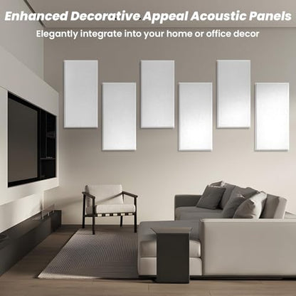 6 PCS Acoustic Panels, Large Soundproof Wall Panels, 2" Thick Fiberglass Sound Absorbing Panels, 23.6x11.8 Inches Sound Proof Foam Panels for Walls, Studio Home Offices (White) - color: White
