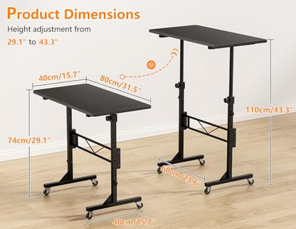 HOMIDEC Standing Desk, 32 Inch Portable Small Desk Adjustable Height, Rolling Home Office Desks with Wheels, Sit Stand Desk for Bedroom Walking Pad Home Office Small Space, Black - color: Black