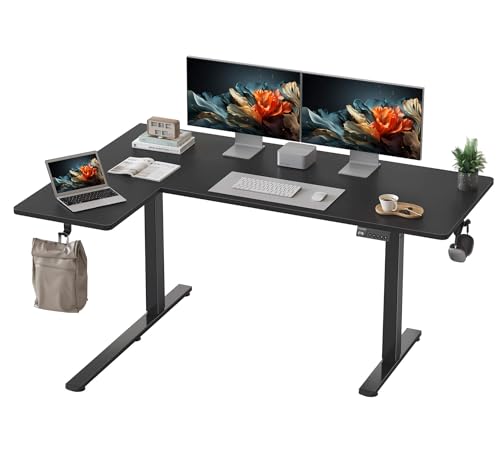 YIHAYO Reversiable L-Shaped Electric Standing Desk, 59 Inches Stand Up Corner Desk, Sit and Stand Up for Work Office Home, Ergonomic Rising Computer Table with Splice Board, Black - color: Black Frame/Black Top, size: 59*40 Inch