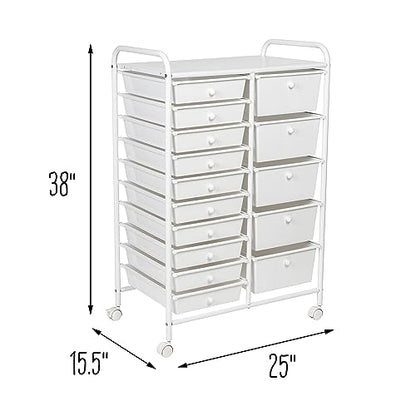 Honey-Can-Do 15-Drawer Metal Rolling Storage Cart, White Steel Multi-Purpose Organizer with Wheels, Heavy Duty Mobile Utility Trolley for Home Office, School, and Craft Supplies