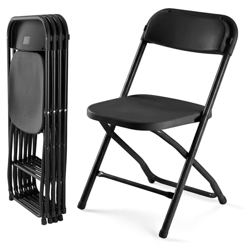 DUMOS Plastic Folding Chairs Sets of 4, Patio Dining Foldable Sets, Outdoor - color: Black, size: 4